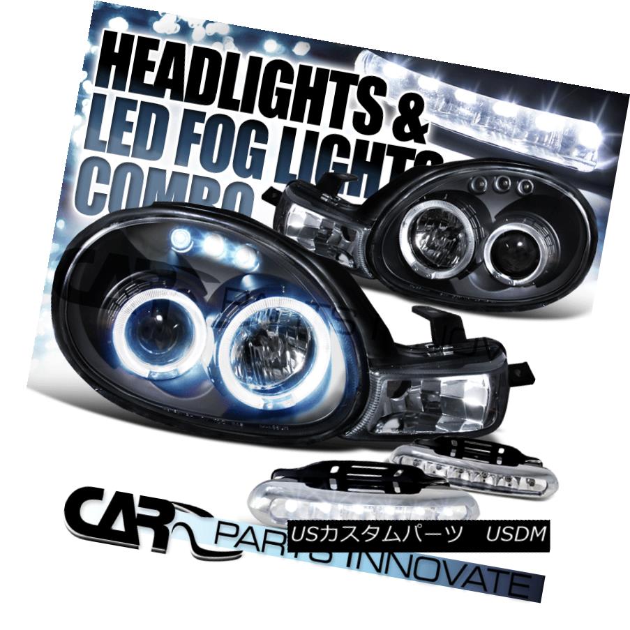 ヘッドライト Dodge Plymouth 00-02 Neon Black Dual Halo Projector Headlights+6-LED Fog Lamps ドッジプリマス00-02ネオンブラックデュアルハロープロジェクターヘッドライト+ 6-L EDフォグランプ