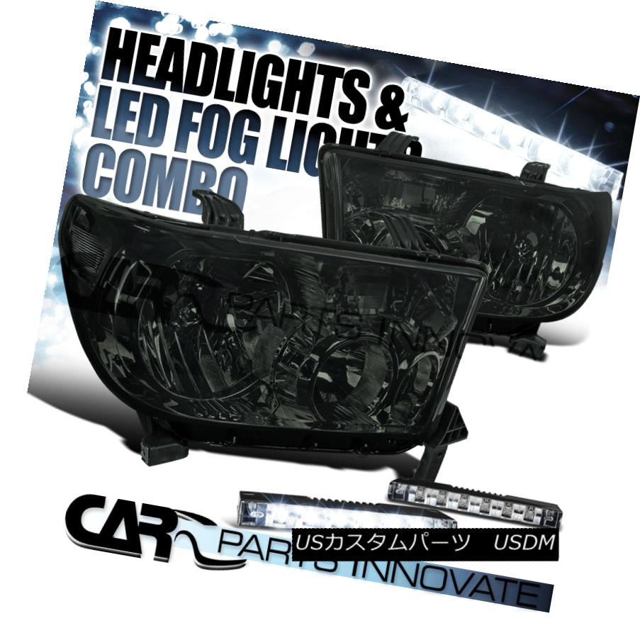 ヘッドライト For Toyota 07-13 Tundra 08-14 Sequoia Smoke Lens Headlights+6-LED Fog Lamps DRL トヨタ用07-13トンドラ08-14セコイアスモークレンズヘッドライト+ 6-L EDフォグランプDRL