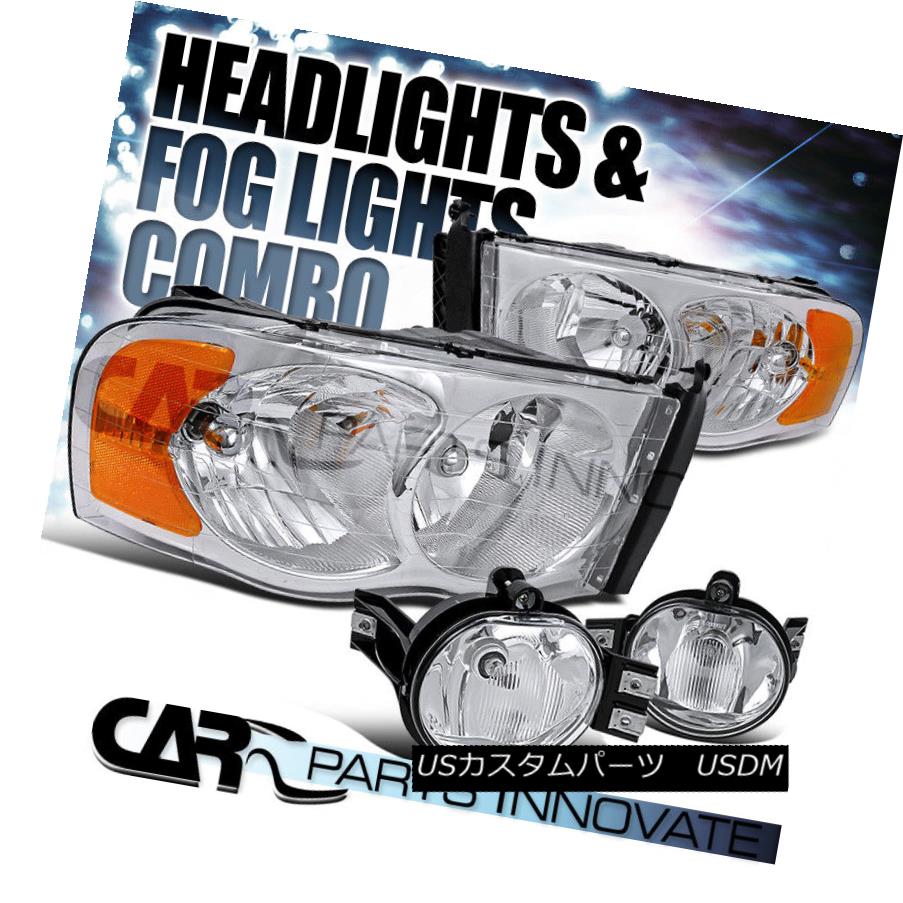 ヘッドライト 02-05 Ram 1500 2500 3500 Chrome Crystal Headlights+Clear Fog Driving Bumper Lamp 02-05 Ram 1500 2500 3500クロームクリスタルヘッドライト+ Cle arフォグ駆動バンパーランプ