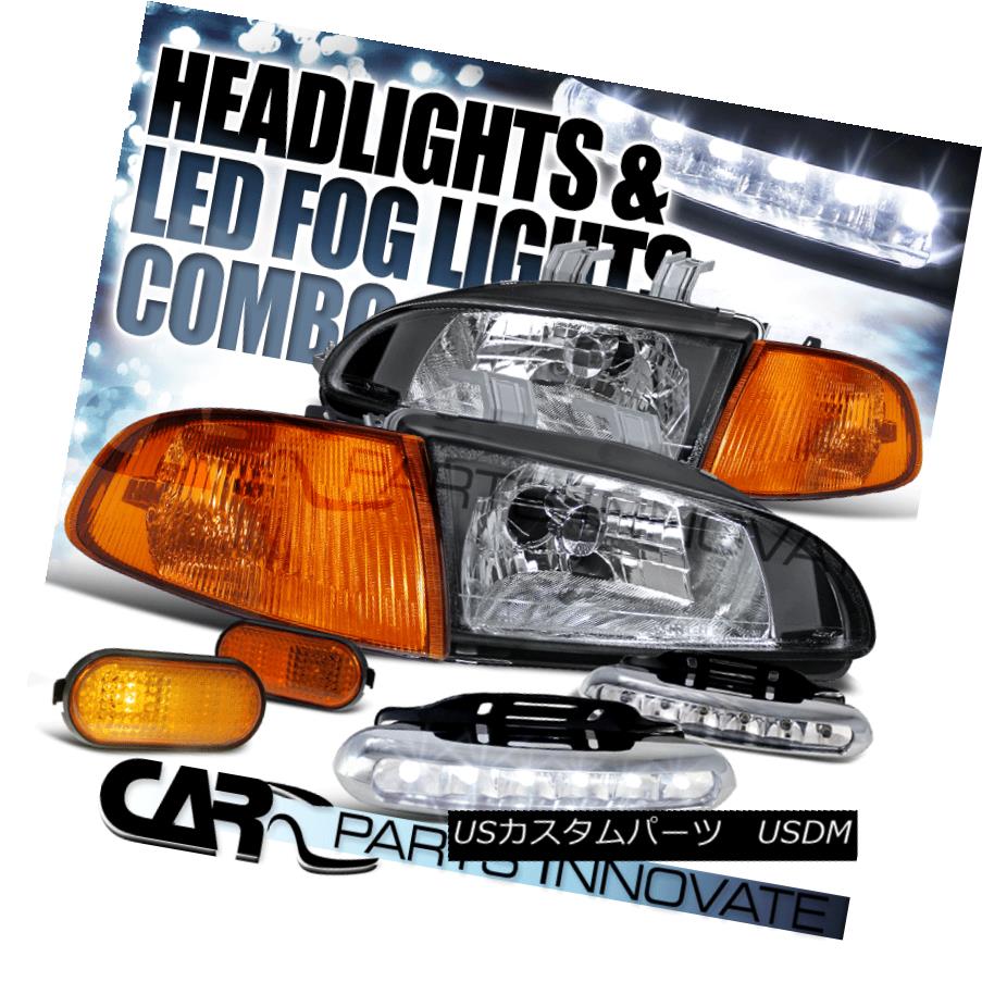 ヘッドライト For 92-95 Civic 2/3D Black Headlight+Corner Side Marker Light+LED Fog Lamp 92-95シビック2 / 3Dブラックヘッドライト+コーン用サイドマーカーライト+ LEDフォグランプ