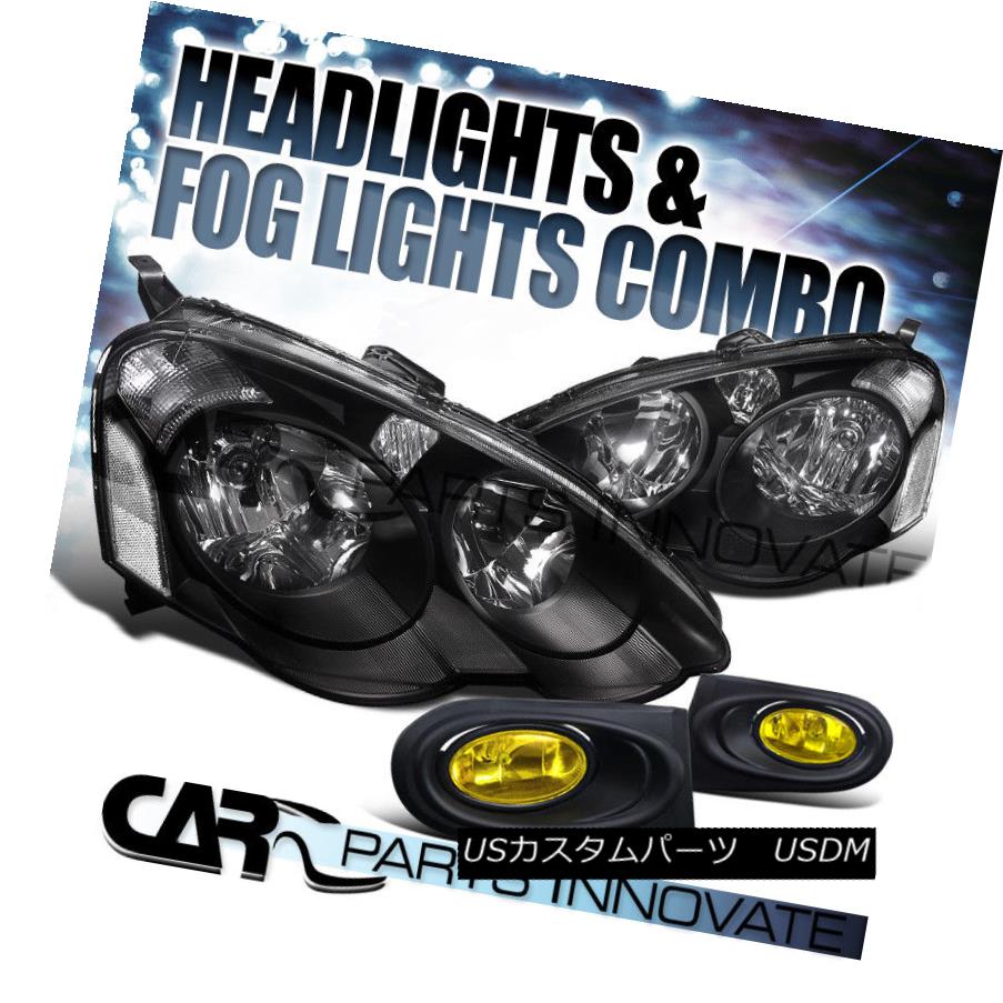 ヘッドライト 2002-2004 Acura RSX DC5 Black Headlights+Yellow Fog Bumper Lamp 2002-2004アキュラRSX DC5ブラックヘッドライト+イエロー 低フォグバンパーランプ