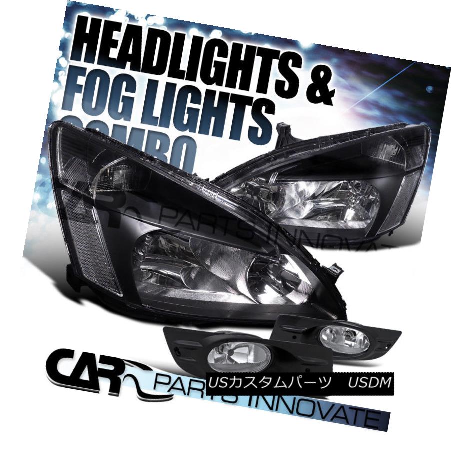 ヘッドライト Fit 2006-2007 Honda Accord 2Dr Coupe Black Headlights+Clear Fog Bumper Lamp フィット2006年?2007年ホンダアコード2rクーペブラックヘッドライト+ Cle ar Fogバンパーランプ