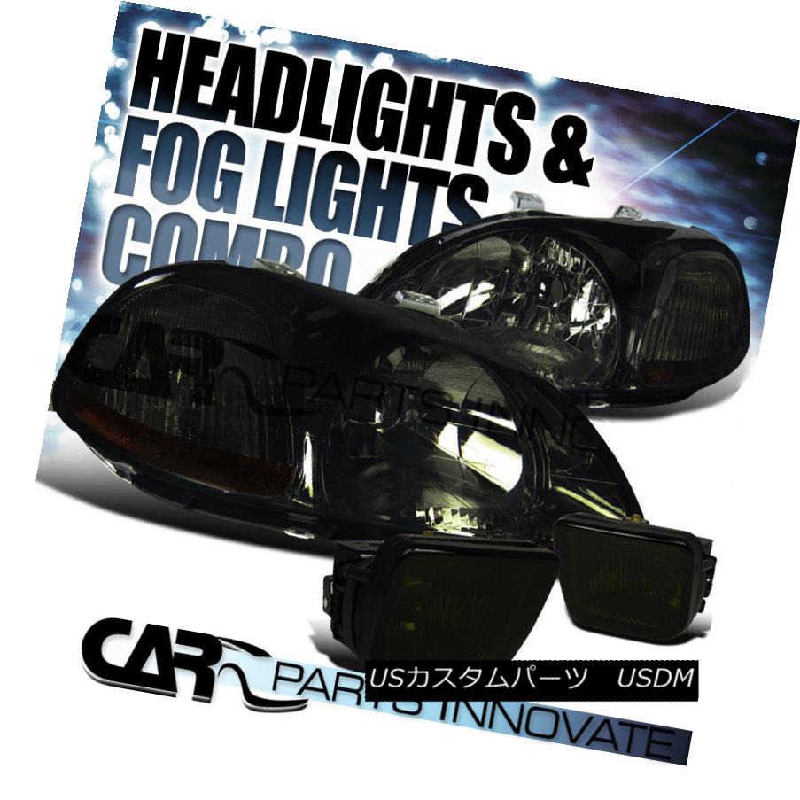ヘッドライト For Honda 96-98 Civic JDM Crystal Smoke Tint Headlights+Driving Fog Lamps ホンダ96-98シビックJDMクリスタルスモークティントヘッドライト+ドライ フォグランプ用