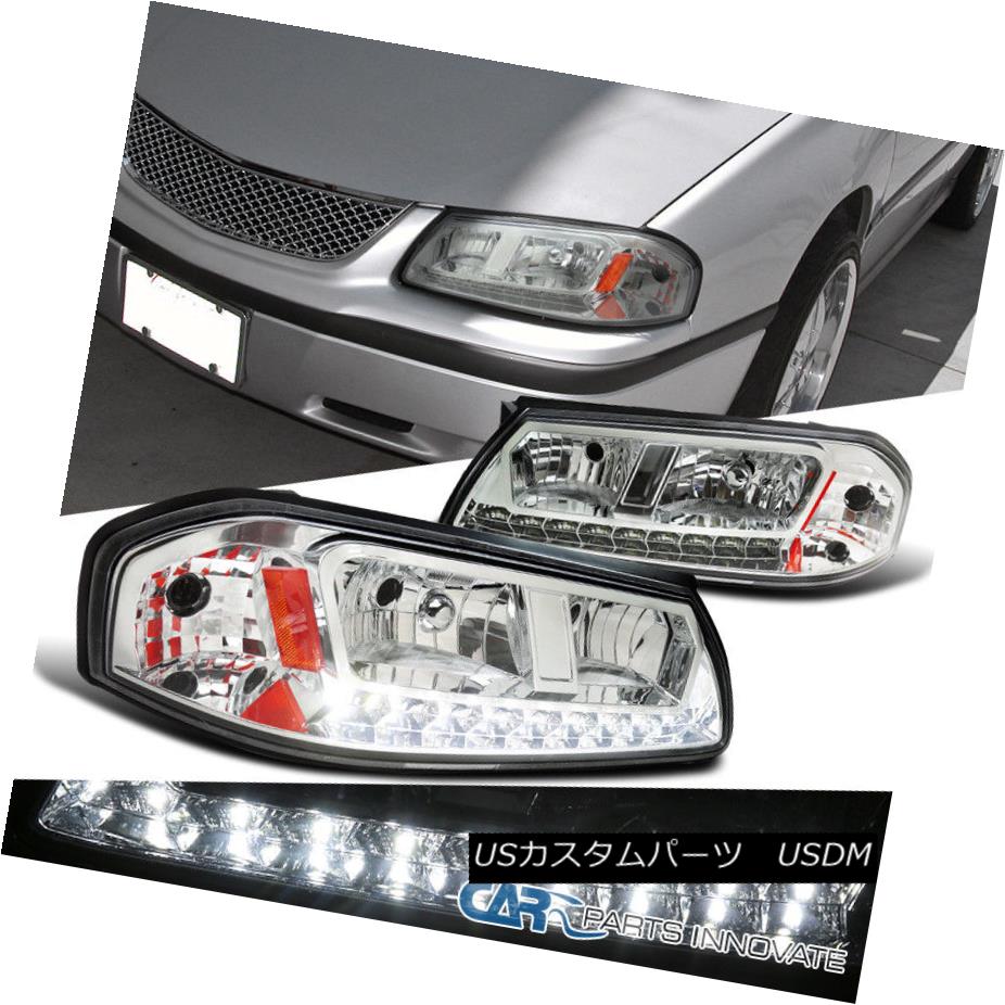 ヘッドライト 00-05 Chevy Impala Replacement Chrome Clear LED DRL Headlights Signal Lamps Pair 00-05シボレーインパラ交換クロームクリアLED DRLヘッドライト信号ランプペア
