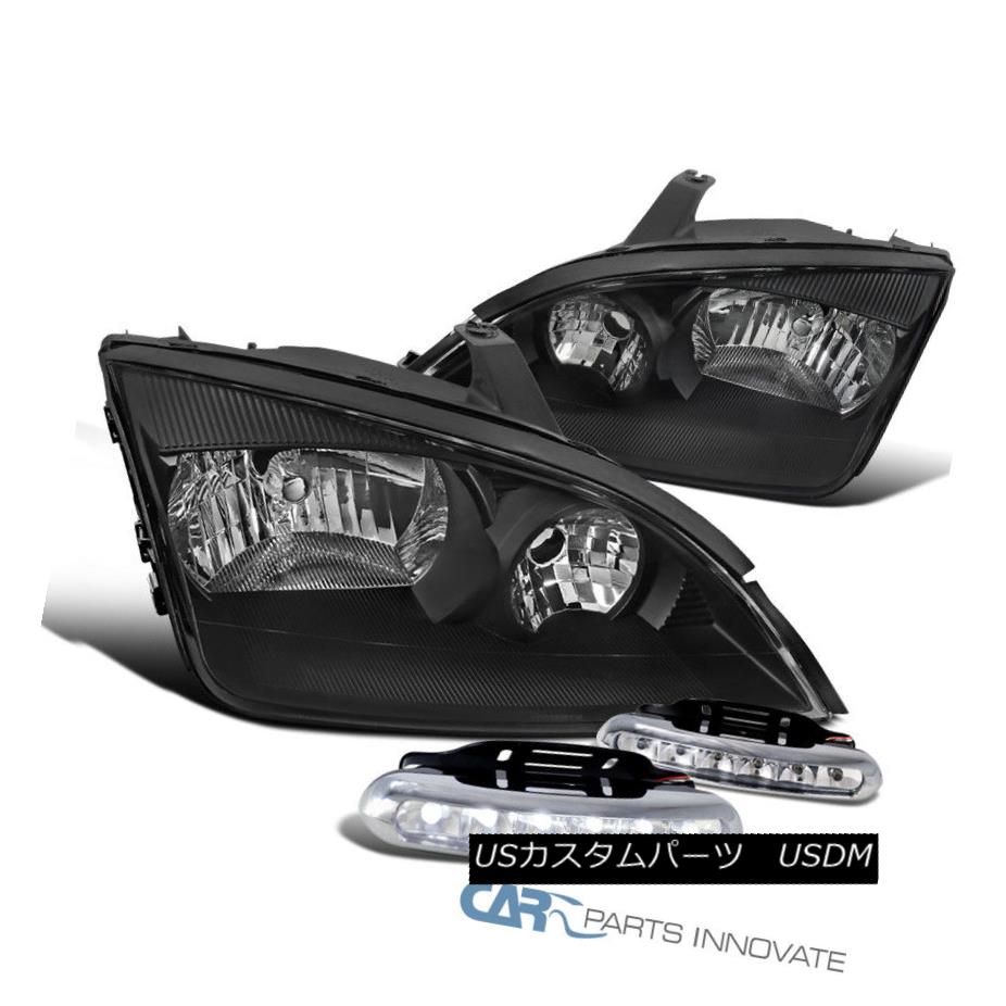 ヘッドライト Black 05-07 Ford Focus ZX4 Headlights Clear Head Lamp+6-LED DRL Bumper Fog Lamps ブラック05-07フォードフォーカスZX4ヘッドライトクリアヘッドランプ+ 6-LED DRLバンパーフォグランプ