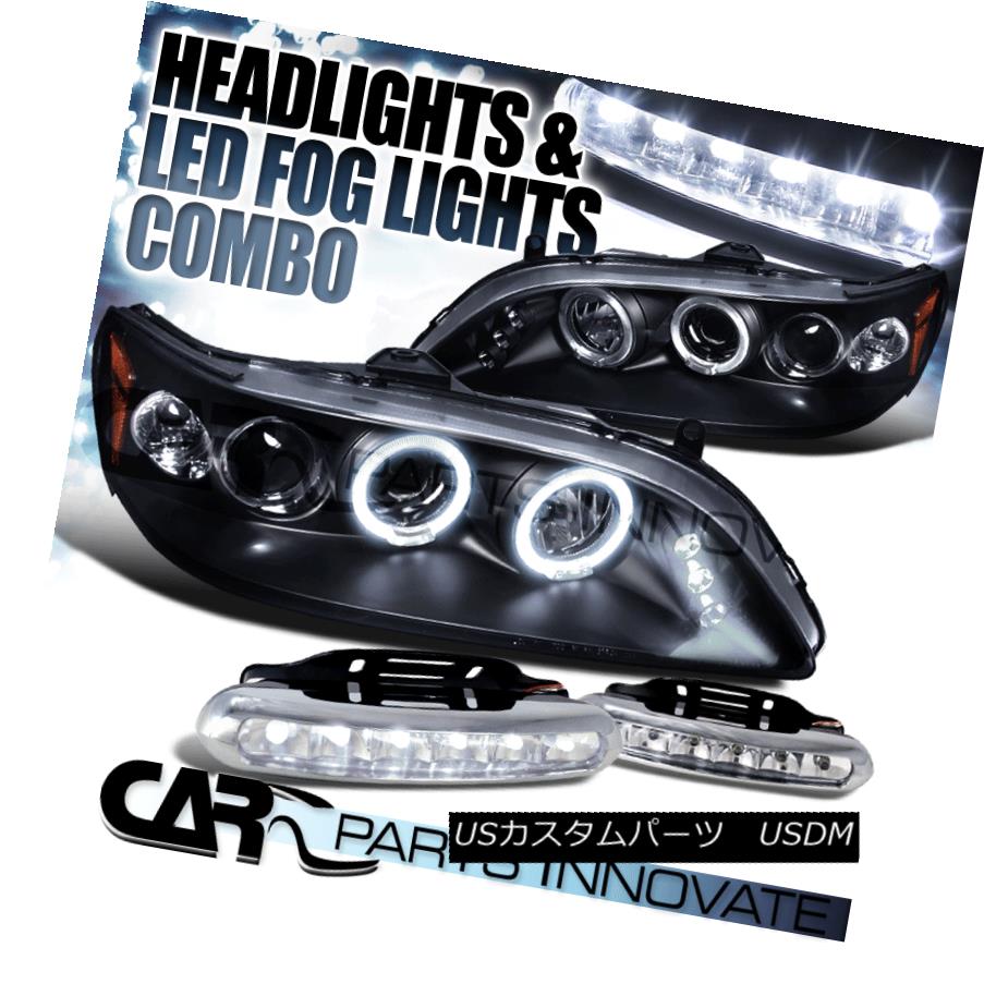ヘッドライト For 98-02 Accord 2/4Dr Black LED Halo Projector Headlight+LED Fog Bumper DRL 98-02 Accord 2 / 4DrブラックLEDハロープロジェクターヘッドライト+ LEDフォグバンパーDRL
