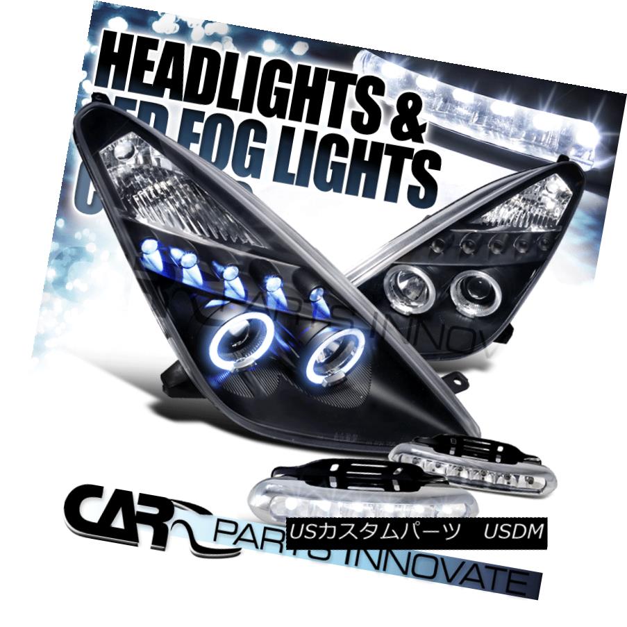 ヘッドライト Fit 00-05 Toyota Celica Black Dual Halo Projector Headlights+6-LED Fog Lamps フィット00-05トヨタセリカブラックデュアルハロープロジェクターヘッドライト+ 6-L EDフォグランプ