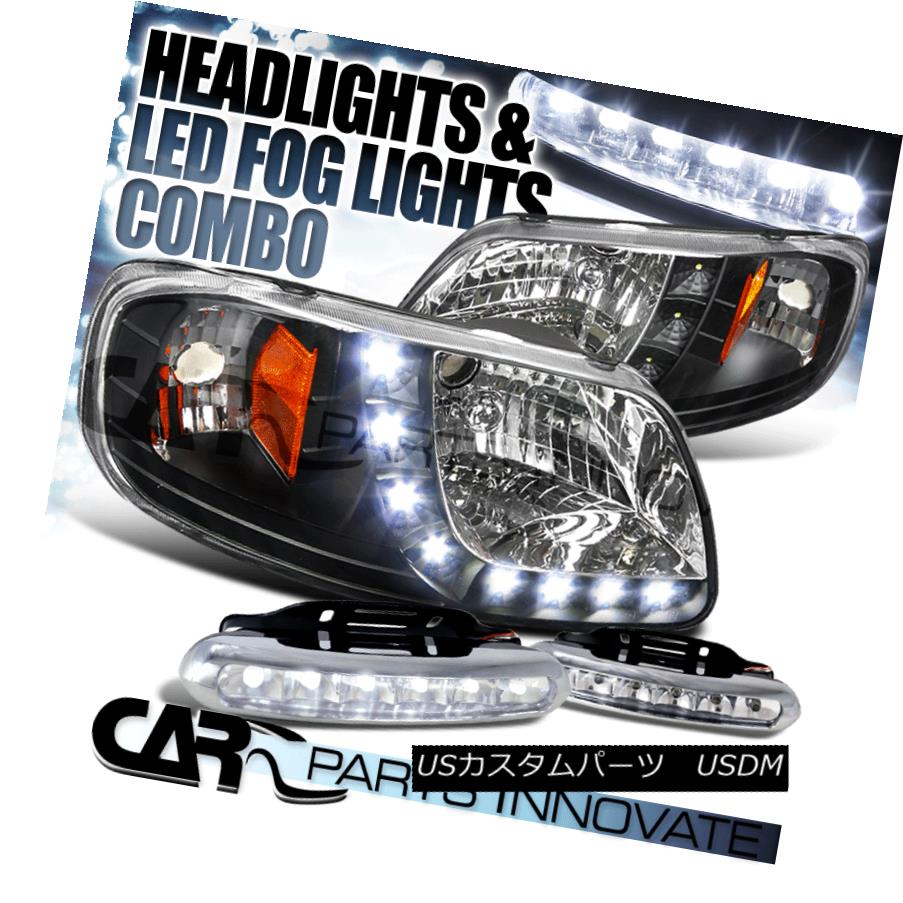ヘッドライト 97-03 F150 97-02 Expedition Black SMD LED Headlights+LED Fog Bumper DRL 97-03 F150 97-02遠征ブラックSMD LEDヘッドライト+ LEDフォグバンパーDRL