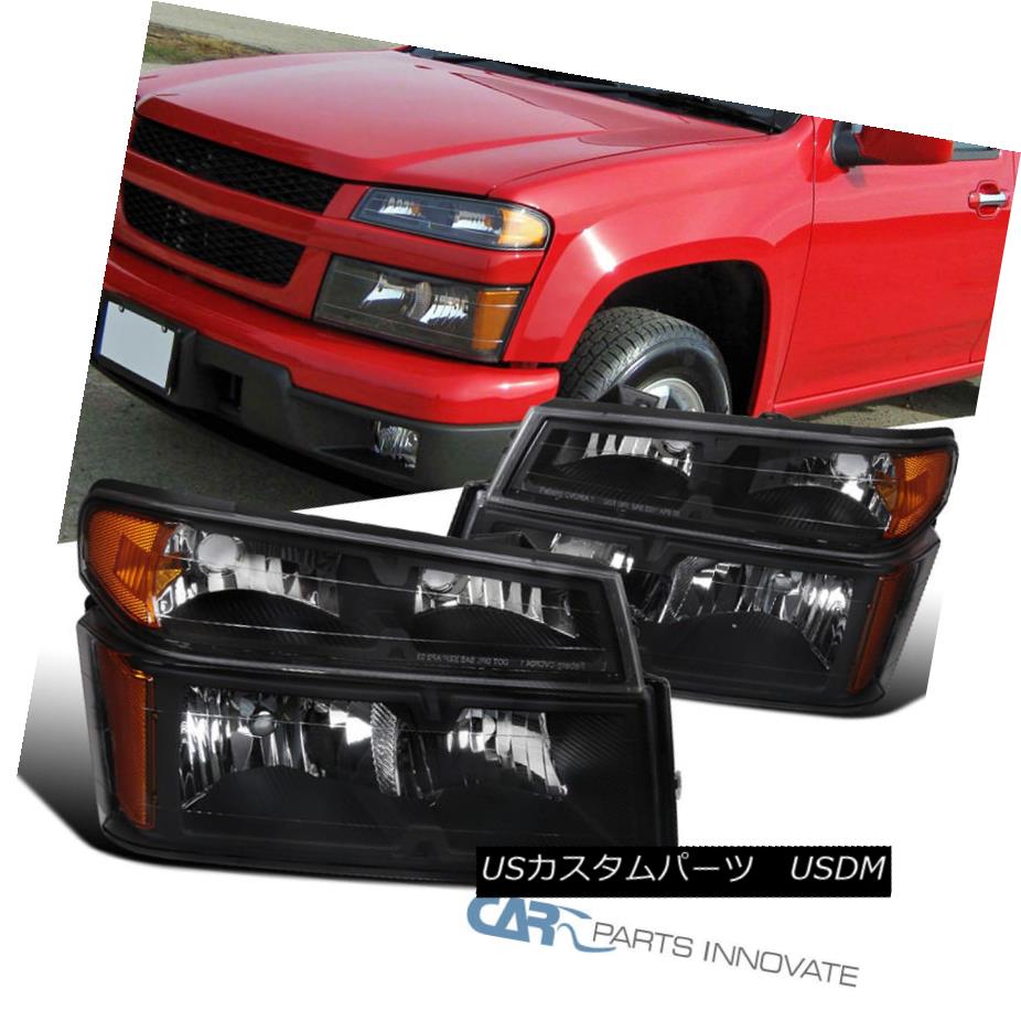 ヘッドライト 04-12 Chevy Colorado GMC Canyon Black Headlights Headlamps+Corner Signal Lights 04-12 Chevy Colorado GMCキャニオンブラックヘッドライトヘッドランプ+トウモロコシ erシグナルライト