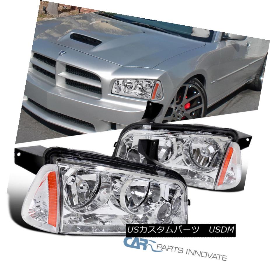 ヘッドライト 06-10 Dodge Charger Chrome Headlights Headlamps+Corner Signal Lamps Left+Right 06-10ダッジチャージャークロームヘッドライトヘッドランプ+コーン er信号ランプ左右+