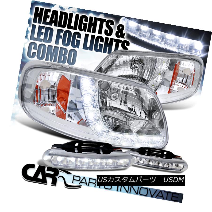 ヘッドライト 97-03 F150 97-02 Expedition Chrome SMD LED Headlights+LED Fog Bumper DRL 97-03 F150 97-02遠征クロムSMD LEDヘッドライト+ LEDフォグバンパーDRL