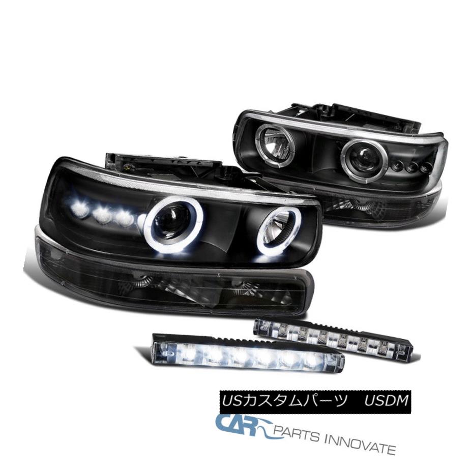 ヘッドライト 99-02 Chevy Silverado Black Projector Headlights+Bumper Lamps+6-LED Fog Lights 99-02シボレーシルバラードブラックプロジェクターヘッドライト+バーン 、ランプ+ 6-LEDフォグライト