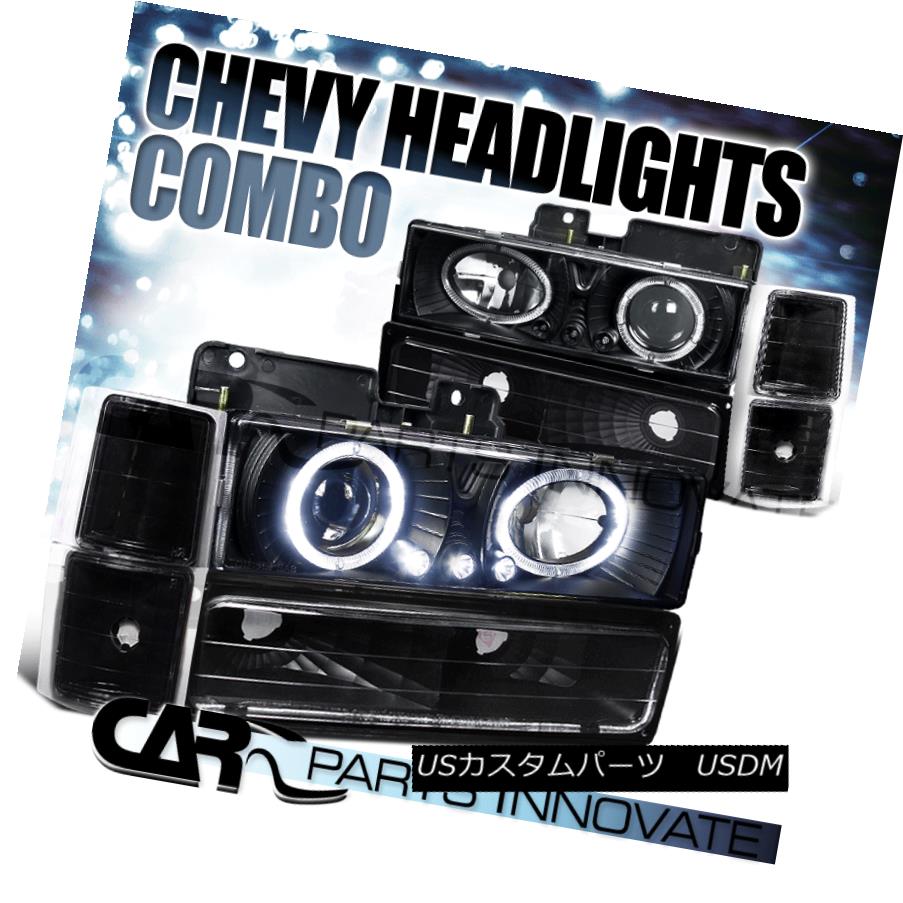ヘッドライト 94-98 C10 C/K Suburban Halo LED Projector Headlights+Bumper Corner Lamps Black 94-98 C10 C / K郊外型Halo LEDプロジェクター・ヘッドライト+ Bum