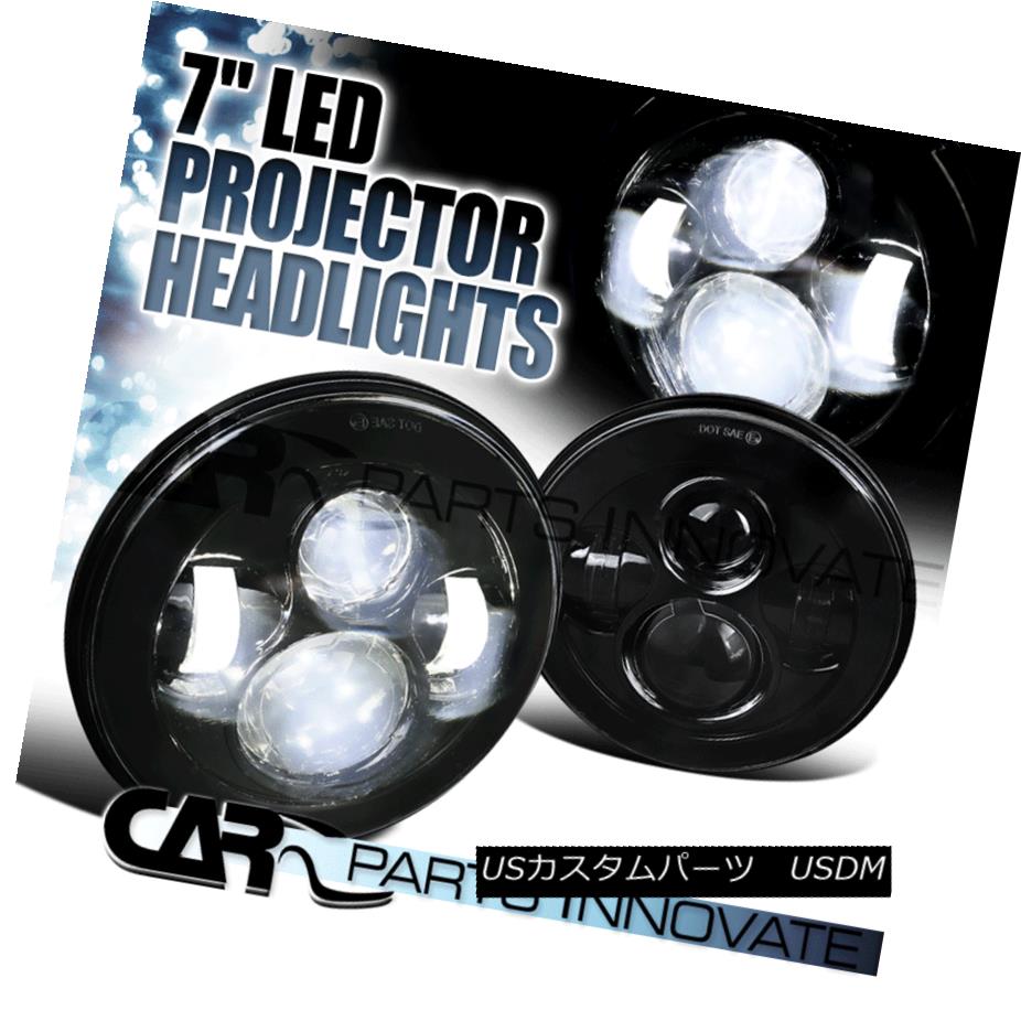 ヘッドライト Pair 7" Round Black Cree LED 45W Projector Beam Headlights Lamp Assembly ペア7 "ラウンドブラッククリーLED 45Wプロジェクタービームヘッドライトランプアセンブリ