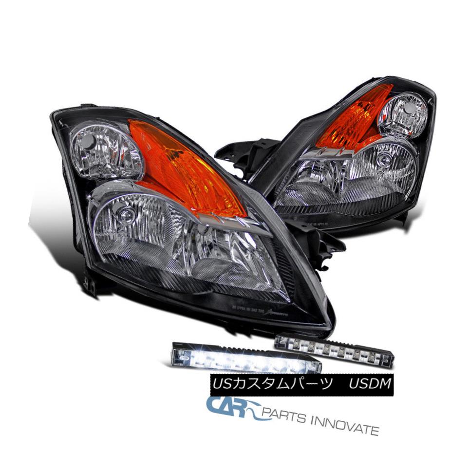 ヘッドライト For 2007-2009 Nissan Altima JDM Black Clear Headlights Head Lamps+6-LED Fog DRL 日産アルティマJDMブラッククリアヘッドライトヘッドランプ+ 6-LEDフォグDRL