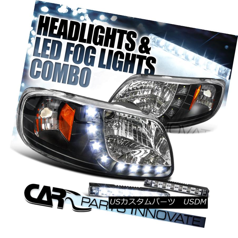 ヘッドライト 93-03 Ford F150 Black SMD LED Stripe Headlights+6-LED Bumper Fog Lamps 93-03フォードF150ブラックSMD LEDストライプヘッドライト+ 6-L EDバンパーフォグランプ