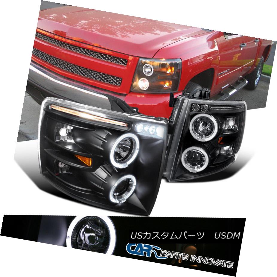 ヘッドライト 07-14 Chevy Silverado 1500 2500HD 3500HD Black LED Halo Projector Headlights 07-14 Chevy Silverado 1500 2500HD 3500HDブラックLEDハロープロジェクターヘッドライト