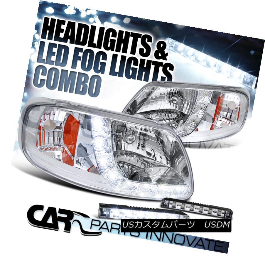 ヘッドライト 97-02 F150 Expedition Chrome SMD LED DRL Headlights+6-LED Bumper Fog Lamps 97-02 F150遠征クロームSMD LED DRLヘッドライト+ 6-L EDバンパーフォグランプ