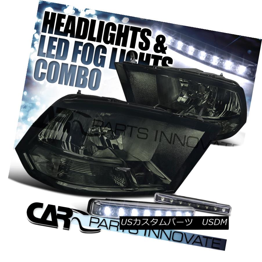 ヘッドライト 2009-2017 Dodge Ram 1500 2500 3500 Crystal Smoke Headlight+8-LED Fog Bumper Lamp 2009-2017 Dodge Ram 1500 2500 3500クリスタルスモークヘッドライト+ 8-LE Dフォグバンパーランプ