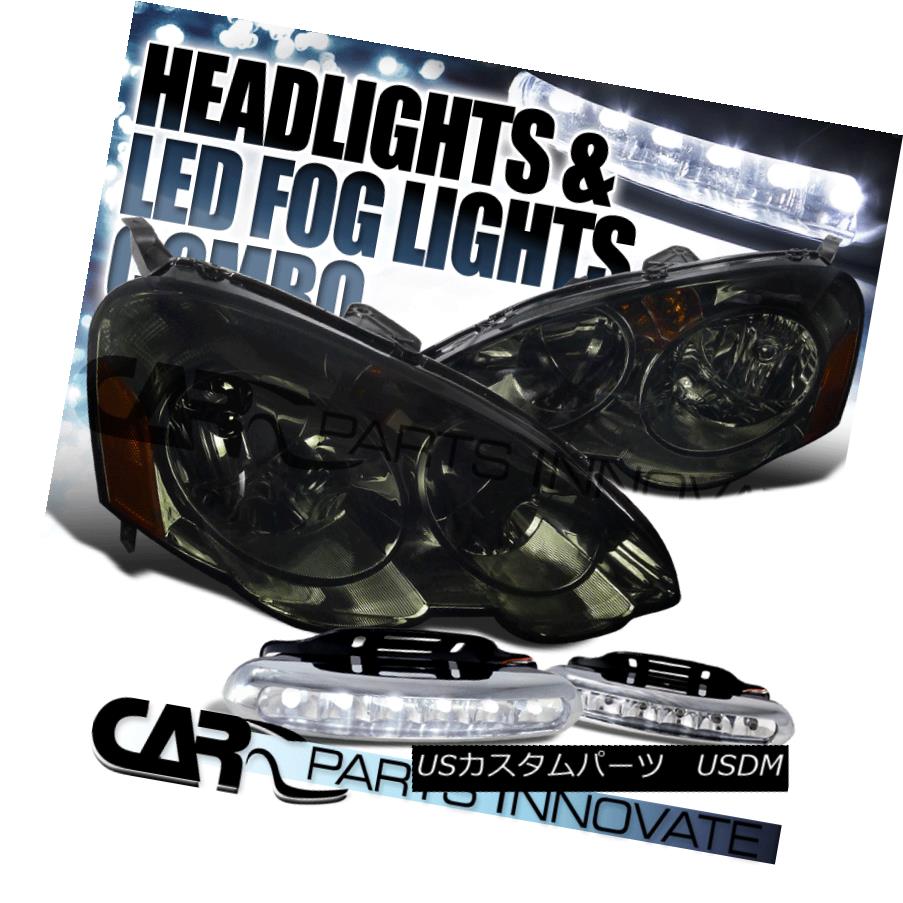 ヘッドライト Acura 02-04 RSX Crystal Smoke Tint Headlights+6-LED Bumper Fog Lamps アキュラ02-04 RSXクリスタルスモークティントヘッドライト+ 6-L EDバンパーフォグランプ