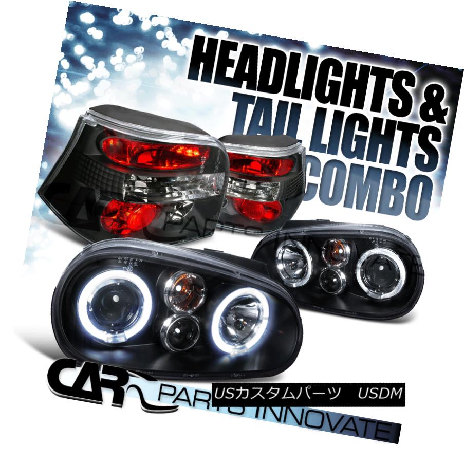 ヘッドライト Fit VW 99-06 Golf GTI R32 Mk4 Black Halo Projector Headlights+Fog DRL+Tail Lamp フィットVW 99-06ゴルフGTI R32 Mk4ブラックハロープロジェクターヘッドライト+フォグDRL +テールランプ
