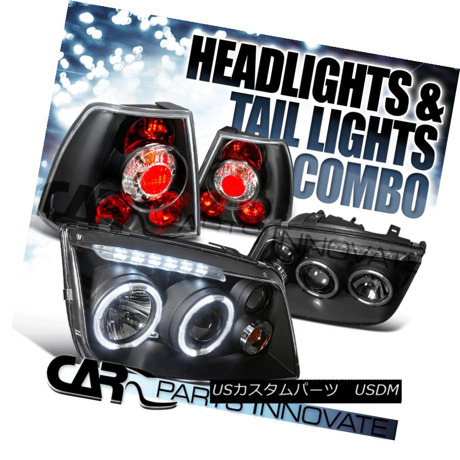 ヘッドライト For 99-05 Jetta Bora Mk4 Euro Black LED DRL Halo Projector Headlights+Tail Lamp 99-05用Jetta Bora Mk4ユーロブラックLED DRLハロープロジェクターヘッドライト+タイ lランプ