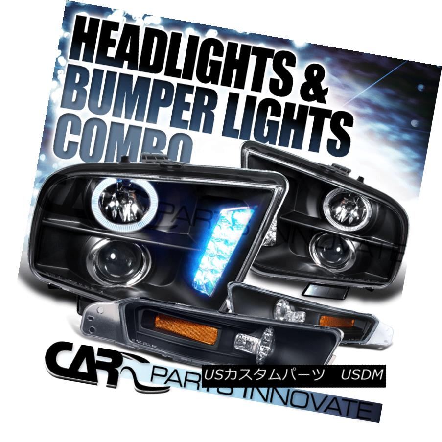 ヘッドライト 05-09 Ford Mustang Replacement Black Halo LED Projector Headlights+Bumper Lamps 05-09 Ford Mustang交換用ブラックHalo LEDプロジェクターヘッドライト+ブーム