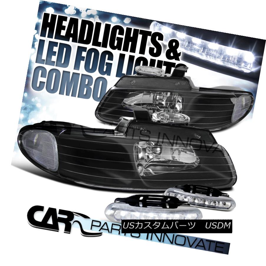 ヘッドライト 96-00 Caravan Town & Country Voyager Black Clear Headlights+6-LED DRL Fog Lamps 96-00キャラバンタウン＆amp; カントリーボイジャーブラッククリアヘッドライト+ 6-L ED DRLフォグランプ
