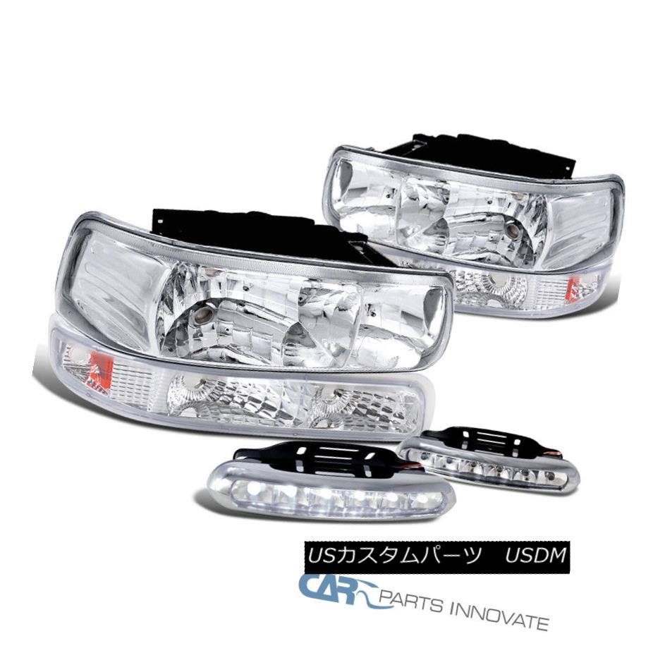 ヘッドライト Chevy 00-06 Suburban Tahoe Clear Headlights+Bumper Lamps+6-LED Fog DRL Lights Chevy 00-06郊外のタホクリアヘッドライト+バーン 1ランプ+ 6-LEDフォグDRLライト