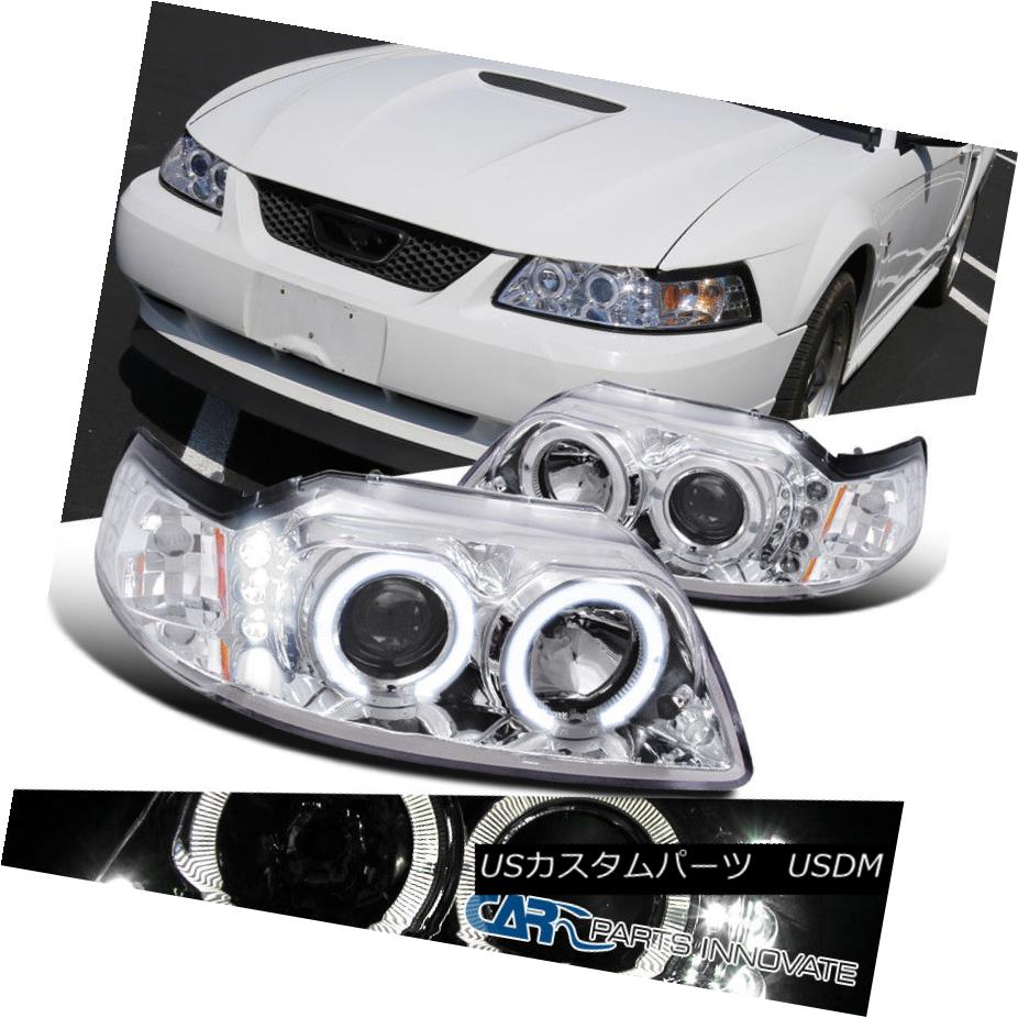 ヘッドライト 99-04 Ford Mustang Chrome Clear LED Halo Projector Headlights Head Lamps Pair 99-04 Ford MustangクロームクリアLEDハロープロジェクターヘッドライトヘッドランプペア
