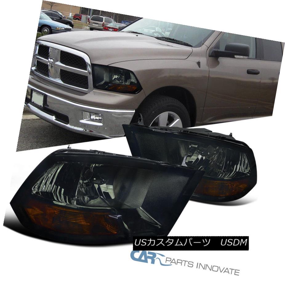 ヘッドライト 2009-2017 Dodge Ram 1500 2500 3500 Smoke Headlights Lamps+Amber Reflector Pair 2009-2017 Dodge Ram 1500 2500 3500スモークヘッドライトランプ+アンバーリフレクターペア