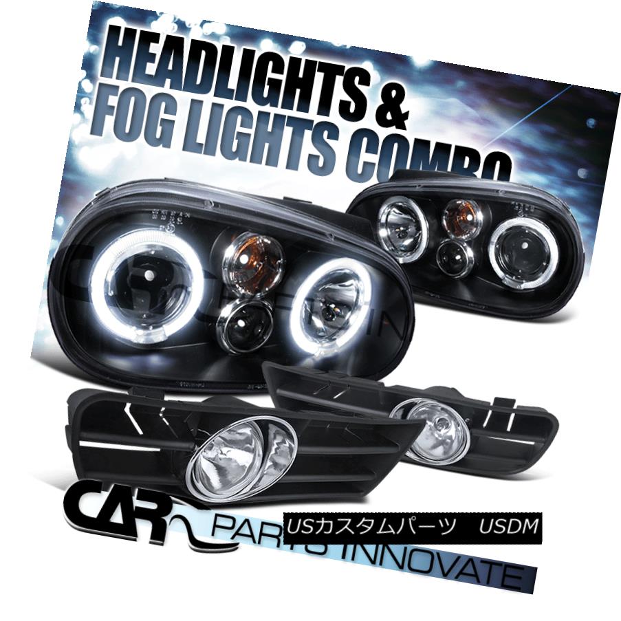ヘッドライト For 99-04 Golf GTI TDI Mk4 Black Halo Projector Headlights+Fog Lamp+Switch 99-04ゴルフ用GTI TDI Mk4ブラックハロープロジェクターヘッドライト+フォグランプ+スイッチ