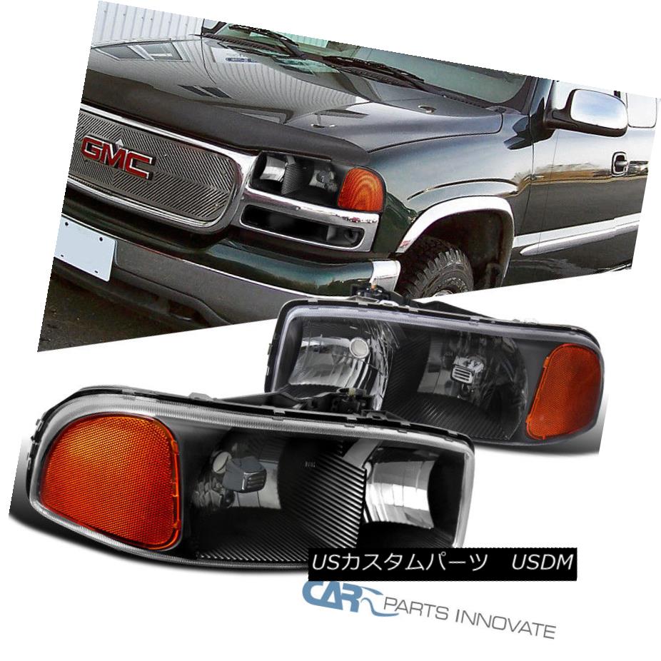 ヘッドライト 99-06 GMC Sierra 01-06 Yukon Denali XL Pickup Black Clear Headlights Corner Lamp 99-06 GMC Sierra 01-06ユーコンデナリXLピックアップブラッククリアヘッドライトコーナーランプ