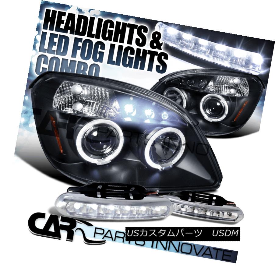 ヘッドライト 05-10 Cobalt 07-09 G5 Black Halo LED Projector Headlights+LED Fog Bumper DRL 05-10コバルト07-09 G5ブラックハローLEDプロジェクターヘッドライト+ LEDフォグバンパーDRL