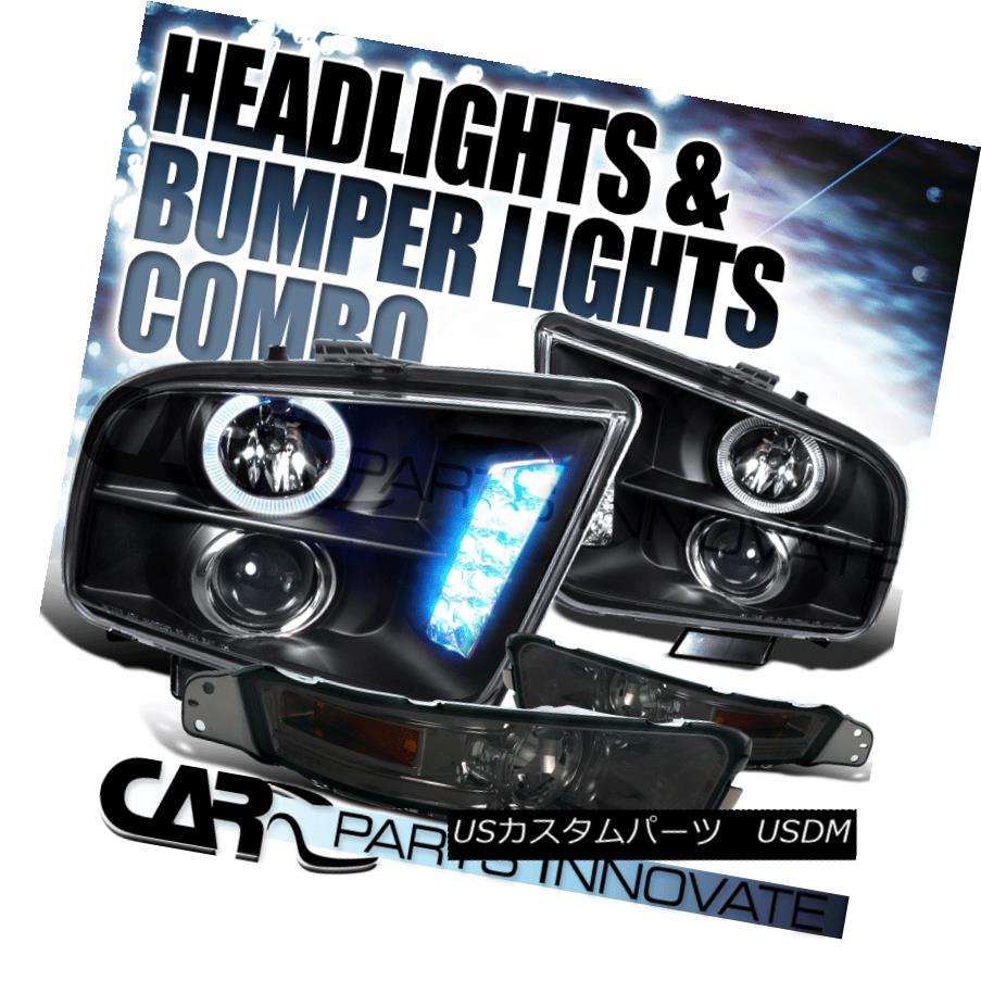 ヘッドライト 05-09 Ford Mustang Black Halo LED Projector Headlights+Smoke Lens Bumper Lamps 05-09 Ford MustangブラックハローLEDプロジェクターヘッドライト+スモール keレンズバンパーランプ
