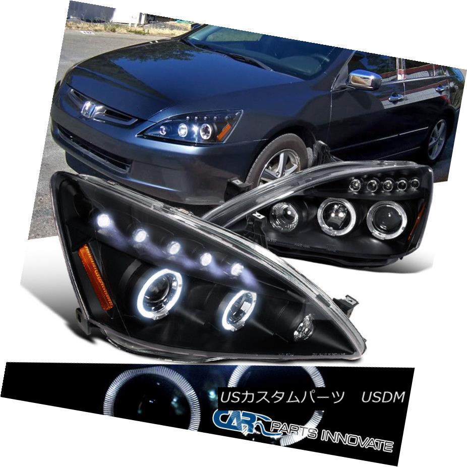 ヘッドライト Fit 2003-2007 Honda Accord 2/4Dr Black LED Halo Projector Headlights Lamps Pair フィット2003年?2007年ホンダアコード2 / 4DrブラックLEDハロープロジェクターヘッドライトランプペア