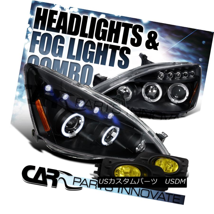 ヘッドライト Fit 06-07 Accord 4Dr Black Halo LED Projector Headlights+Yellow Fog Bumper Lamps フィット06-07アコード4DrブラックハローLEDプロジェクターヘッドライト+イエロー 低フォグバンパーランプ