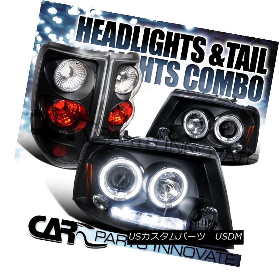 ヘッドライト 04-08 Ford F150 Dual Halo Projector LED DRL Headlights+Clear Rear Tail Lamps 04-08 Ford F150デュアルHaloプロジェクターLED DRLヘッドライト+ Cle arリアテールランプ