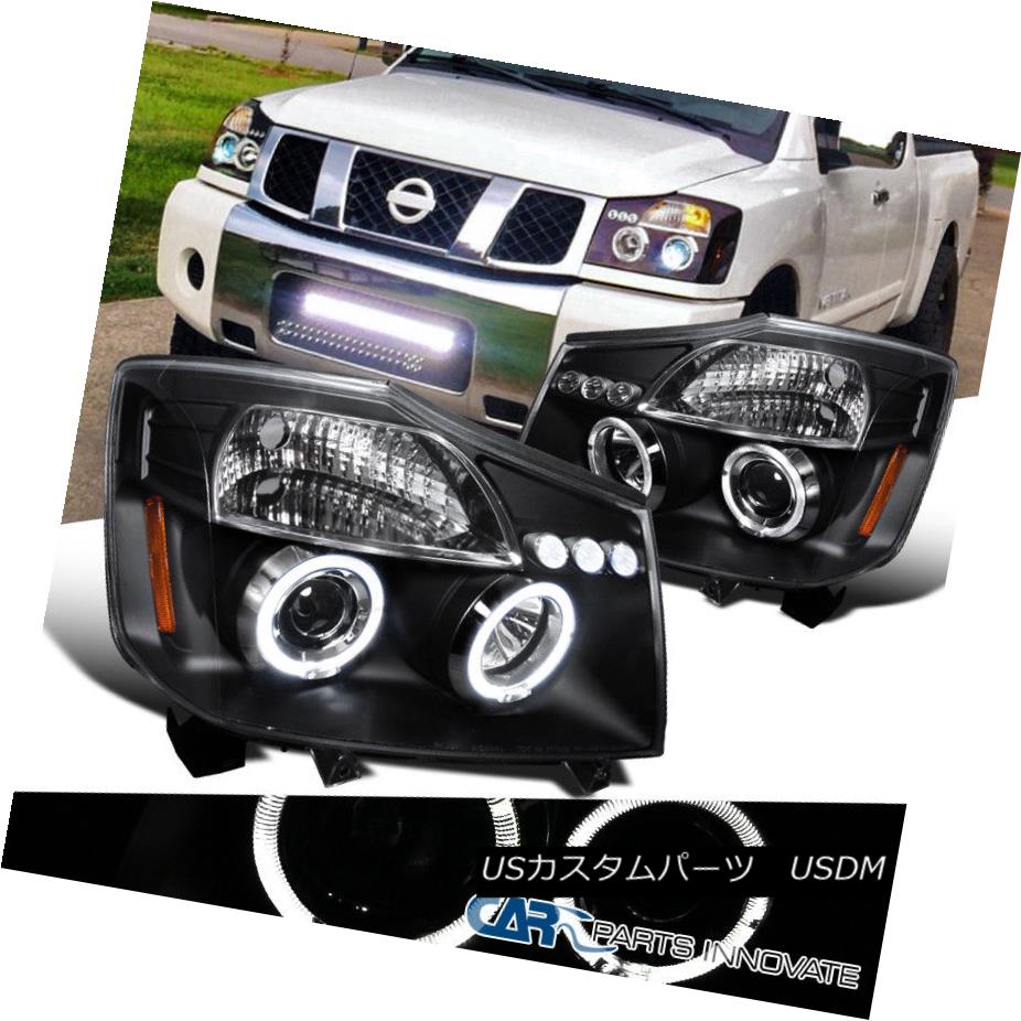 ヘッドライト For Nissan 04-15 Titan Armada Black LED Halo Projector Headlights Driving Lamps 日産04-15タイタンアルマダブラックLEDハロープロジェクターヘッドライトドライビングランプ