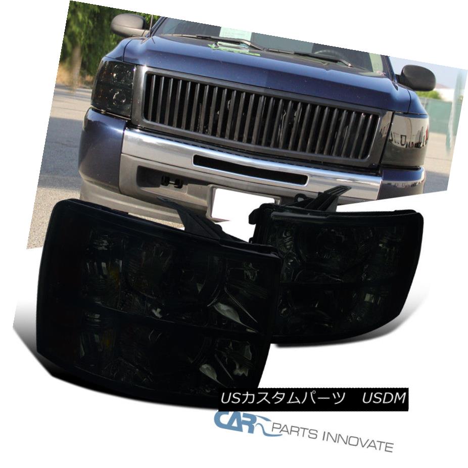ヘッドライト 07-14 Chevy Silverado 1500 2500 3500 Euro Replacement Smoke Lens Headlights Pair 07-14 Chevy Silverado 1500 2500 3500ユーロ交換用スモークレンズヘッドライトペア