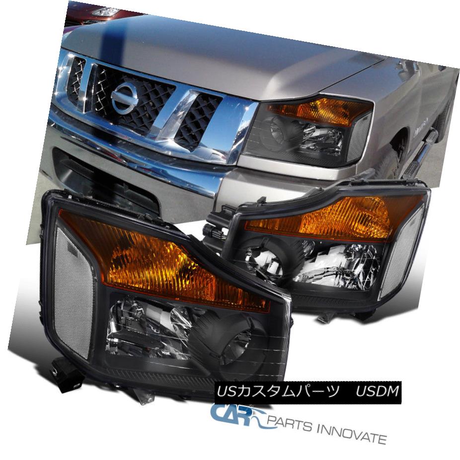 ヘッドライト For Nissan 04-15 Titan 04-07 Armada Black Replacement Headlights Head Lamps Pair 日産04-15タイタン04-07アルマダブラック交換ヘッドライトヘッドランプペア