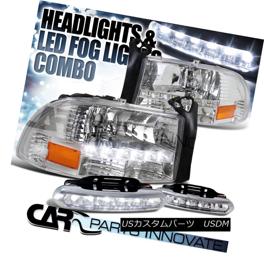ヘッドライト 97-04 Dodge Dakota Durango Crystal Clear SMD LED Headlights+LED Fog Bumper DRL 97-04 Dodge Dakota DurangoクリスタルクリアSMD LEDヘッドライト+ LEDフォグバンパーDRL
