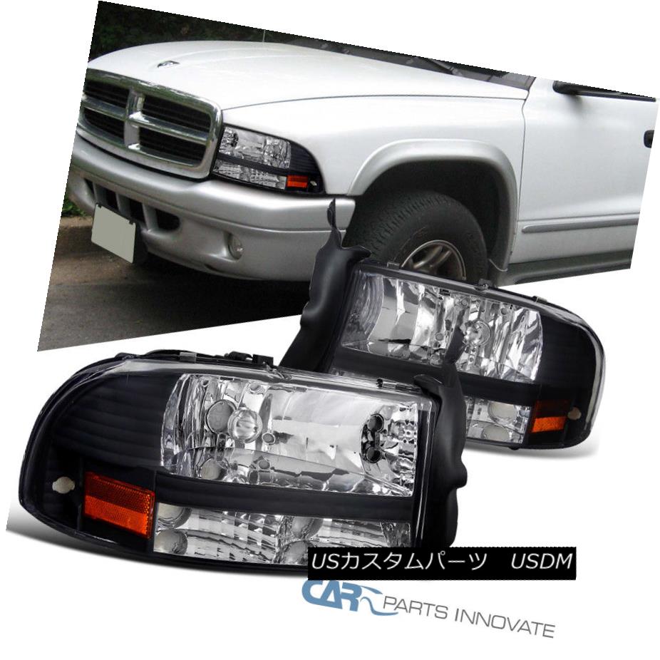 ヘッドライト 97-04 Dodge Dakota Durango Replacement Black 1PC Headlights+Signal Lamps Pair 97-04 Dodge Dakota Durango交換用ブラック1PCヘッドライト+ Sig nalランプペア