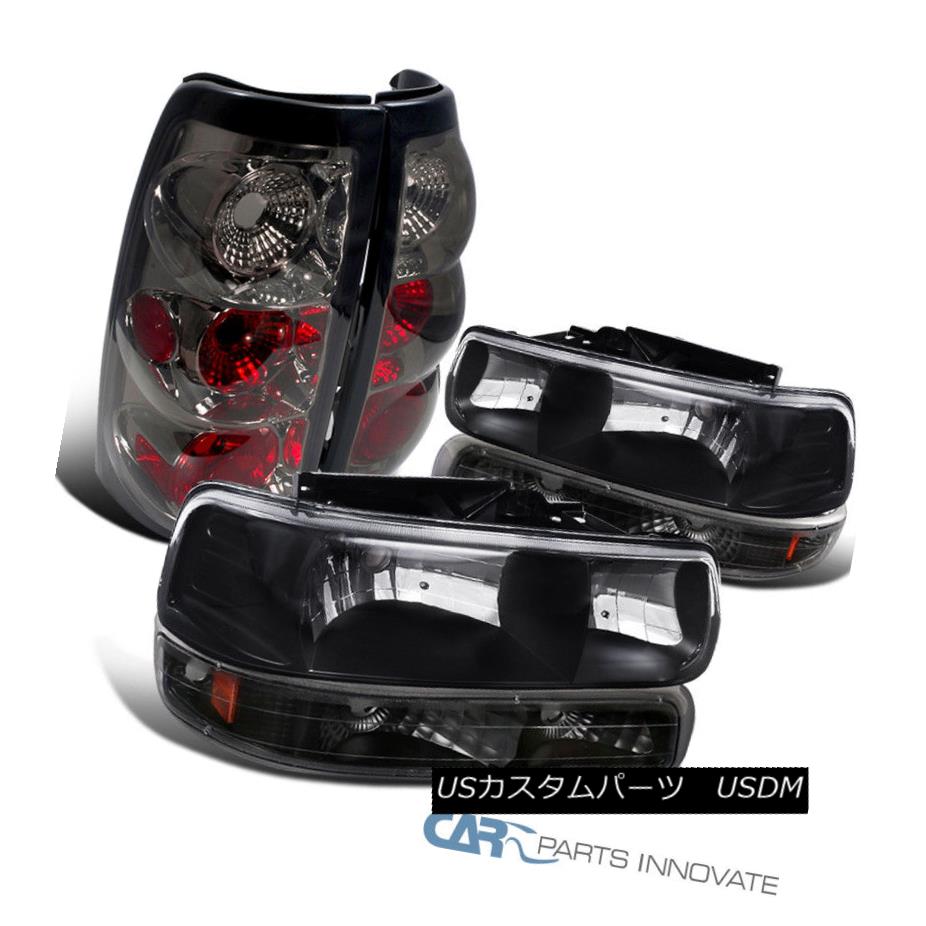 ヘッドライト Chevy 99-02 Silverado Fleetside Black Headlights+Bumper Lamps+Smoke Tail Lights Chevy 99-02 Silverado Fleetsideブラックヘッドライト+バーン ランプ+煙テールライト