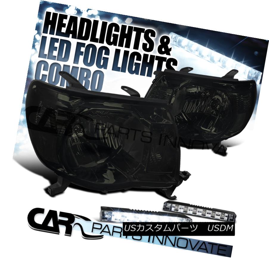 ヘッドライト For 05-11 Toyota Tacoma Smoke Lens Tinted Headlights+Slim 6-LED Fog Bumper Lamps 05-11トヨタタコマスモークレンズ用ヘッドライト+スリラー m 6-LEDフォグバンパーランプ