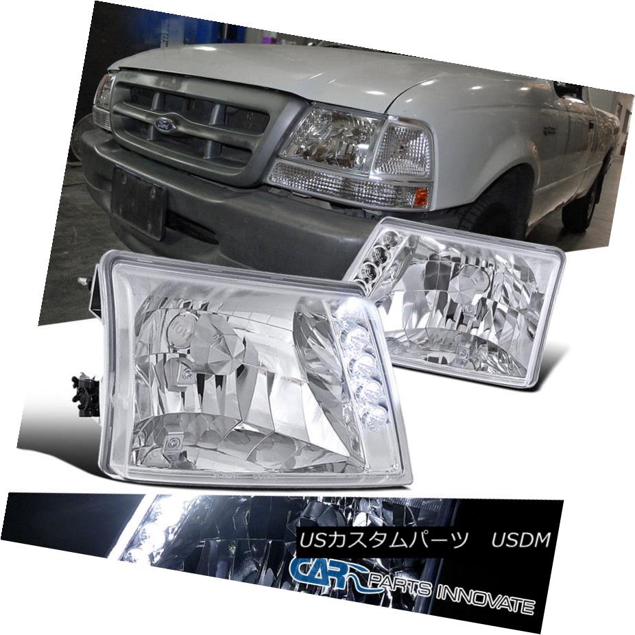 ヘッドライト 1998-2000 Ford Ranger Pickup Crystal Chrome LED DRL Headlights 1998-2000フォードレンジャーピックアップクリスタルクロムLED DRLヘッドライト