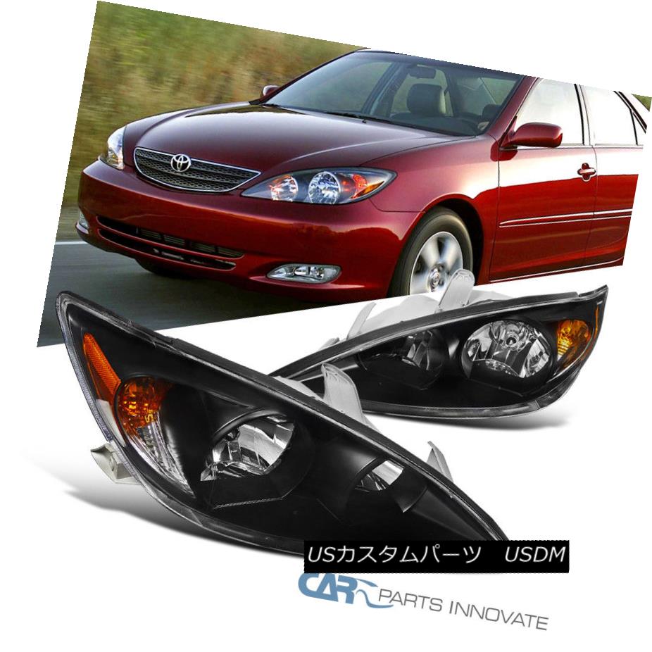ヘッドライト For Toyota 02-04 Camry LE XLE SE Black Head Lights Lamps+Amber Reflector Pair トヨタ用02-04 Camry LE XLE SEブラックヘッドライトランプ+アンバーリフレクターペア
