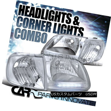 ヘッドライト 97-03 Ford F150 Expedition Crystal Chrome LED DRL Headlights+Clear Corner Lamps 97-03 Ford F150遠征クリスタルクロームLED DRLヘッドライト+ Cle arコーナーランプ