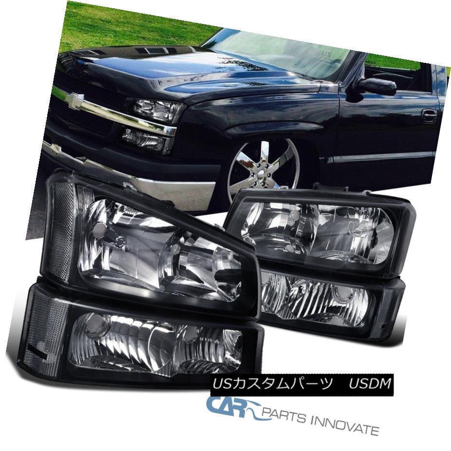 ヘッドライト 03-07 Silverado Avalanche Pickup Headlights+Bumper Turn Signal Lamps Black Pair 03-07 Silverado Avalanche Pickupヘッドライト+ Bum ターンシグナルランプブラックペア