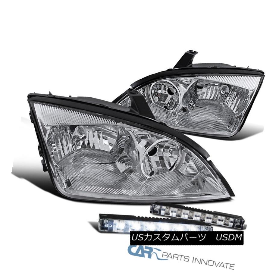 ヘッドライト Chrome 05-07 Ford Focus ZX4 Headlights Clear Head Lamp+LED DRL Bumper Fog Lamps クローム05-07フォードフォーカスZX4ヘッドライトクリアヘッドランプ+ LED DRLバンパーフォグランプ